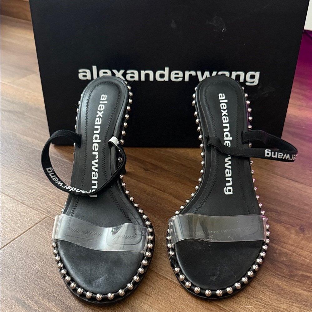 Alexander Wang Black and Clear Sandals with Silver Accents
